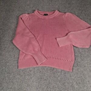 Scoop Sweater Womens L Large Pink Puff‎ Sleeve Crew Neck Cotton Knit SC110045307